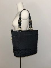 美品 COACH コーチ トートバッグ ハンプトン シグネチャー 黒 11237