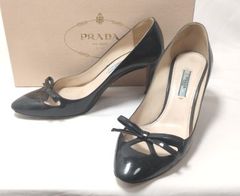 PRADA プラダ エナメルレザー フラットシューズ リボンビジュー EU37