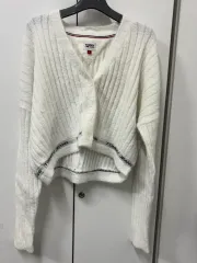 トミーヒルフィガー 白 クロップド ニット カーディガン