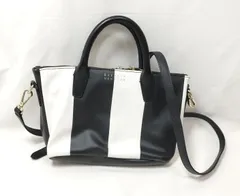専用【230059】BARNEYS NEW YORK バーニーズ ニューヨーク  ハンドバッグ　ショルダー　2WAY　ボーダー柄　ミニ　レザー　レディース ホワイト/ブラックのサムネイル