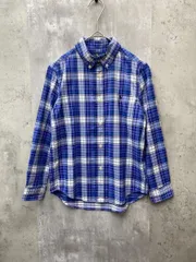 美品 Ralph Lauren ラルフローレン キッズ チェック ボタンダウン 長袖 シャツ size7（130）/青 ■◇ キッズ