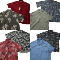 古着卸 まとめ売り 素材MIX アロハシャツ 8枚セット ( メンズ 2XL ) デッドストック リーフモチーフ ハイビスカス 開襟  中古 古着 NE6669