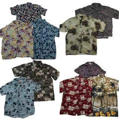 古着卸 まとめ売り 素材MIX アロハシャツ 10枚セット ( メンズ L ) リーフ柄 ホリゾンタル ピクチャーモチーフ 中古 古着 NE6815