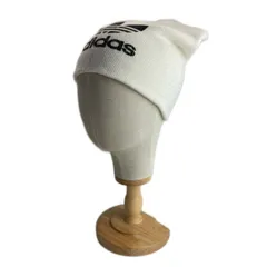 【中古】　adidas　ニット帽　80s vintage　80年代　ビーニー　帽子　無地　ブランドロゴ　トレフォイル　両面プリント　デサント社　日本製　スポーツ　古着　/4111