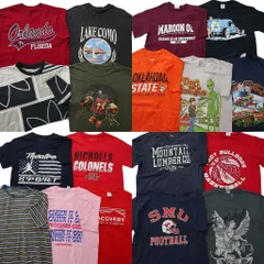 古着卸 まとめ売り カラー Tシャツ 18枚セット ( メンズ S/M ) ボーダー カレッジ風 英文字プリント  中古 古着 NE6938