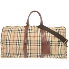 美品 バーバリー チェック シャドーホース PVC レザー ベージュ 2WAY ボストンバッグ 0221 BURBERRY