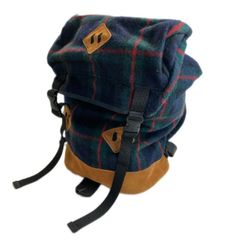☆中古/CHUMS/タータンチェック柄ボトムレザーリュック/ブルー 