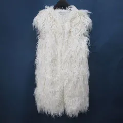 ザラ ベーシック ZARA BASIC フェイクファー ベスト ジレ ロング S 白系 アイボリー 無地 ノーカラー 裏地のサムネイル