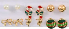 Lakeruta クリスマス ピアス 6セット ペア アクセサリー レディース 耳飾り チャーム シンプル サンタ ツリー 雪だるま (04（サンタ、トナカイ）,  小)