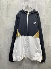 New Balance ニューバランス フード付き ウィンドブレーカー ナイロン ジャケット sizeL/黒ｘ白ｘゴールド ■◇ メンズ