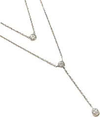 Liebendo 316Lステンレス/金属アレルギー対応2連Y字ネックレス レディース キュービックジルコニア ラリアット/チョーカー (シルバー,  フリーサイズ)