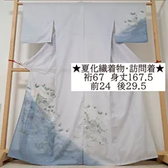 【洗える夏着物・絽・付下げ】裄67 身丈167.5 袖49　化繊　夏物　盛夏　青みがかったグレー地に御所解き紋様　る05S02a　E2615のサムネイル
