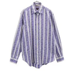 ETRO エトロ イタリア製 花 ストライプ柄 7分袖 コットンシャツ L パープル メンズ 古着