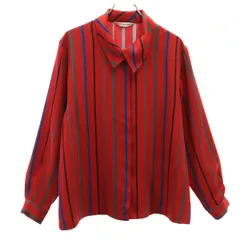 PIERRE BALMAIN ピエールバルマン 80s 90s オールド ストライプ柄 長袖 シャツ B-88 レッド 比翼 レディース 古着のサムネイル