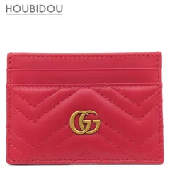 グッチ GUCCI カードケース GGマーモント レザー レッド ゴールド金具 名刺入れ カード入れ キルティング 赤  443127 【箱】【中古】