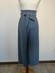 プリーツ ワイド ベルト パンツ ブルーグレー