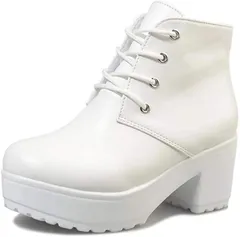 Beaumens(ビューメンス) 厚底 ショートブーツ ブーティ レディース 編み上げ レースアップ (ホワイト,  23.0～23.5 cm)
