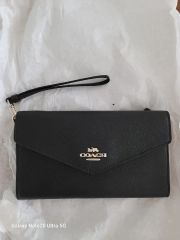 COACH コーチ 長財布 ブラック レザー エンベロープ 二つ折り 財布