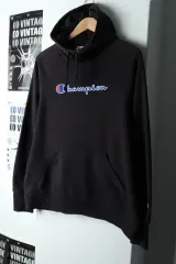 W(3XL) Champion フード付きTシャツ オーバーサイズ ブラック 起毛 ビックロゴ-16574