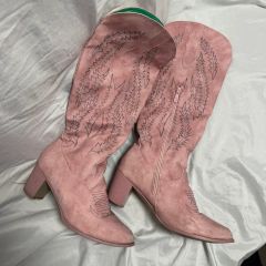 miumiuウエスタンブーツ ピンク/ブラウン レザー - メルカリ