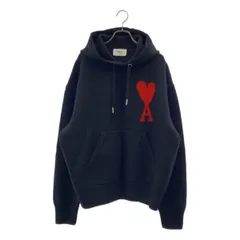 AMI Alexandre Mattiussi / アミ・アレクサンドルマテュッシ | ウール ロゴ フーデッド ニット パーカ | M | ブラック | メンズ