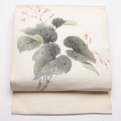 絹芭蕉 夏名古屋帯 上品 手描き葡萄文様作家物 落款 証紙 合わせやすい