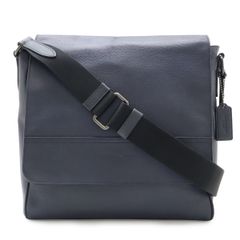 美品 コーチ ショルダーバッグ 27411 シボ革 ネイビー メンズ 紺