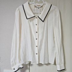 ユキエモン 綿100% 襟付きVネックギャザーブラウス - メルカリ