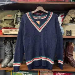 90s CHAPS by ralph lauren ラルフローレン Vネック クリケット ケーブル編み ニット セーター N26
