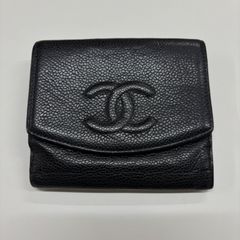 キャビアスキン CHANEL ブラック レザー 二つ折り財布 小銭入れ付 ココ