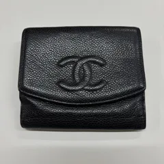(b) CHANEL シャネル キャビアスキン 折り財布 ミニウォレット 二つ折り 財布 Wホック ココマーク ブラック /10099