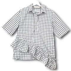 MARNI マルニ チェックフリルアシンメトリーシャツ 半袖シャツ チェック柄 スキッパーカラー 白 ホワイト 黒 ブラック 36 レディース 夏 ゴーゴー古着マルイ北千住店 1 No.2250のサムネイル