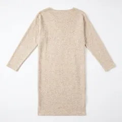 シンプル長袖ニットワンピース ベージュ UNIQLO風