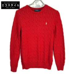 POLO RALPH LAUREN　ポロ ラルフローレン　レッド コットン100 ロゴ刺繍 ロングスリーブ ケーブルニット　XS