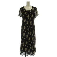 ローラアシュレイ LAURA ASHLEY ワンピース 11 黒 ベージュ 花柄 半袖 ラウンドネック ロング丈 /GG