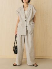 ESICA セットアップ❤リネンライク半袖ダブルジャケット+ビスチェ風 