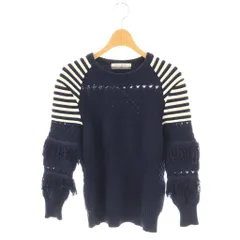 ボーダーズアットバルコニー BORDERS at BALCONY フリンジ ニット セーター 長袖 36 紺 ネイビー 白 ホワイト /AT ■OSのサムネイル