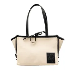 ロエベ アナグラム トートバッグ ナチュラル ブラック キャンバス レザー レディース LOEWE【1-0265234】