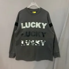 LUCKY CHOUETTE ラッキーシュエトゥ カモフラ ロゴ プリンティング オーバーサイズ スウェット 長袖Tシャツ
