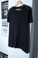 (M-L) ポロラルフローレン 半袖Tシャツ 使用感少々 ブラック レッドポニー -7591