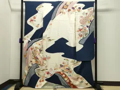 平和屋着物●創業460年・千總　振袖　駒刺繍　絞り　御所車花文　金彩　三越扱い　正絹　逸品　CABD9303ghのサムネイル