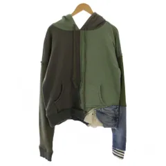 グレッグローレン GREG LAUREN GREENS FRAGMENT HOODIE プルオーバーパーカー 長袖 素材切替 1 グリーン /BMのサムネイル