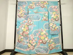 平和屋着物●名門　藤娘きぬたや・総絞り　振袖　花車文　正絹　逸品　AABI0794ck