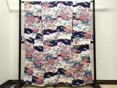 未使用品 逸品！！ 皆川月華作 小紋 荒波に花柄 着物スキ倶楽部