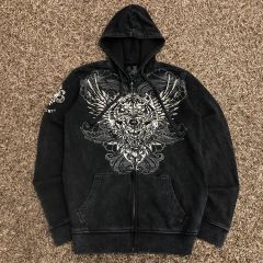 Roen ジップアップ hoodie スカル ラインストーン ゴシック パンク