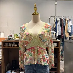 【東あずま店　併売品】　STEFANEL 花柄 総柄　ブラウス シャツ トップス　レディース　blouse　shirt　Tops　ladies　インポート　長袖　お呼ばれ　デート　オフィスカジュアル　食事会のサムネイル