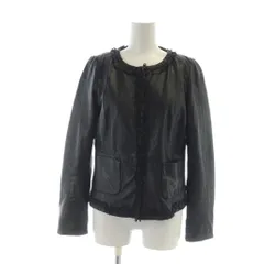 マックスマーラ ウィークエンドライン MAX MARA WEEKEND LINE レザー ジャケット ノーカラー ジップアップ フリンジ 羊革 38 S 黒 ブラック ■GY17 /MQのサムネイル