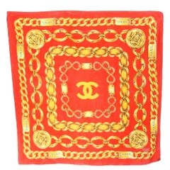 90s】CHANEL チェーン柄 大判スカーフ レッド×ゴールド - メルカリ