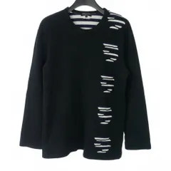 コムデギャルソンオムプリュス COMME des GARCONS HOMME PLUS レイヤードカットソー 長袖 丸首 ボーダー 無地 コットン Mサイズ ブラック 黒 PI-T037