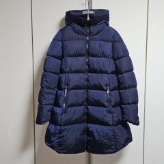 MONCLER Aラインレディースロングダウンコート M ネイビー 訳あり